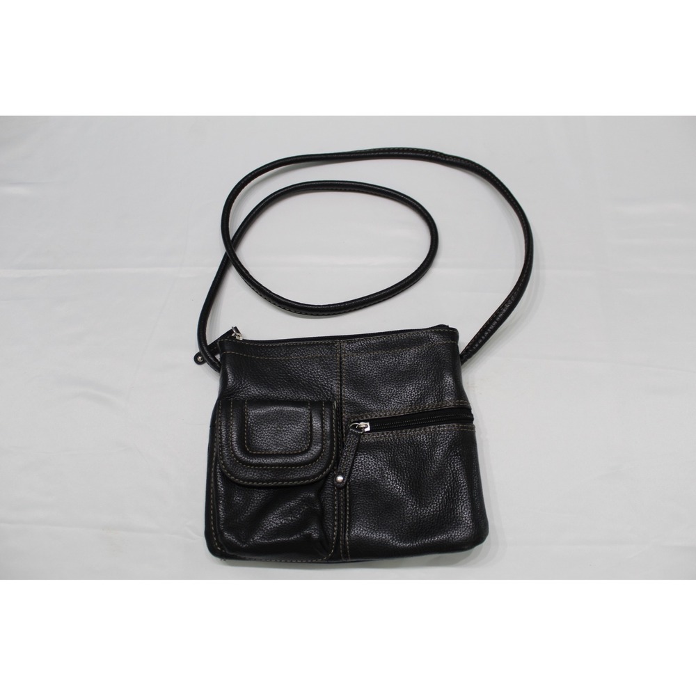 Tignanello Black Pebbled Leather Crossbody Bag Organizer Wallet Purse Pocketbook